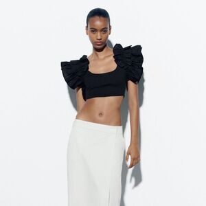 Zara contrasting ruffle sleeve crop top NWT